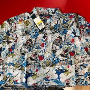 BIG & TALL PAINT STROKES PRINT CAMP COLLAR SHIRT